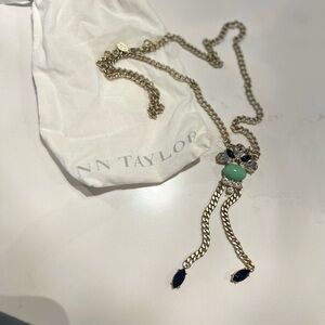 Ann Taylor Gold and Turquoise , Navy and Crystal Necklace